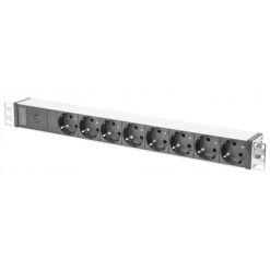 aluminum outlet strip with pre-fuse, 8 safety outlets, 2 m supply IEC C14 plug